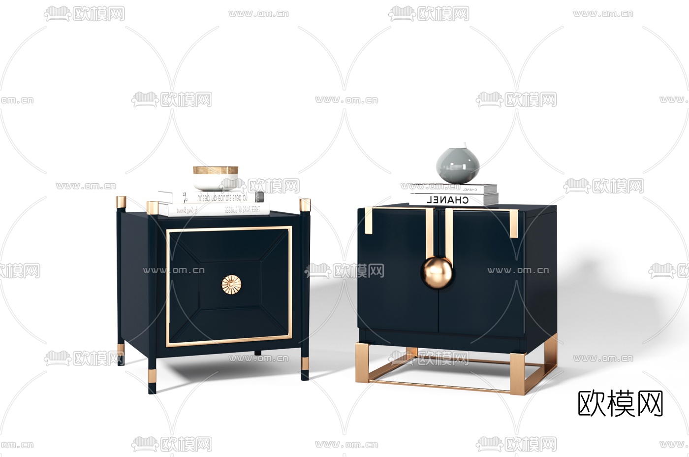 现代轻奢床头柜组合3d模型下载
