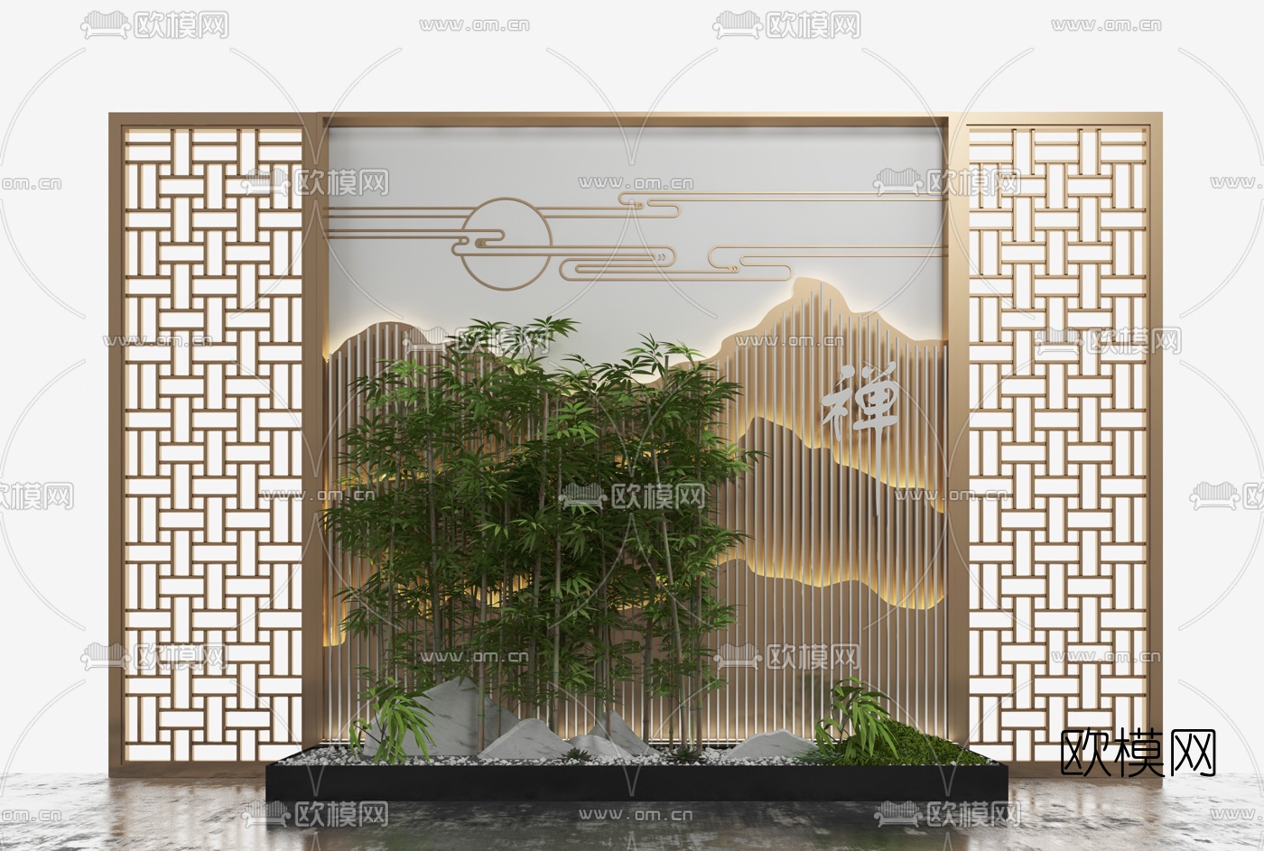 新中式竹子假山园艺小品3d模型下载