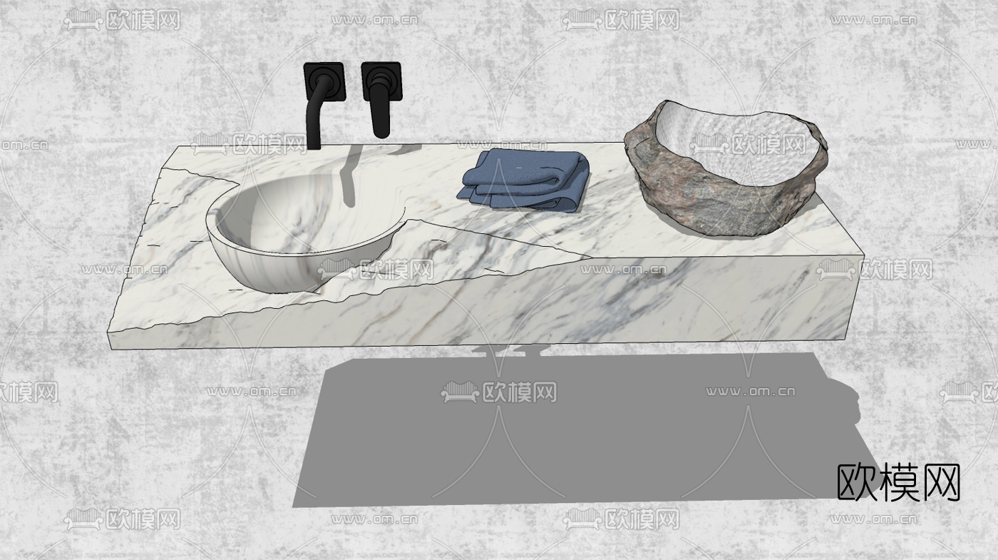 现代大理石洗手台盆su模型下载