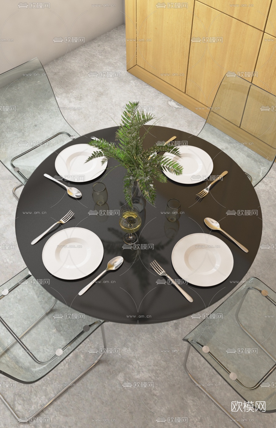 现代玻璃餐桌椅3d模型