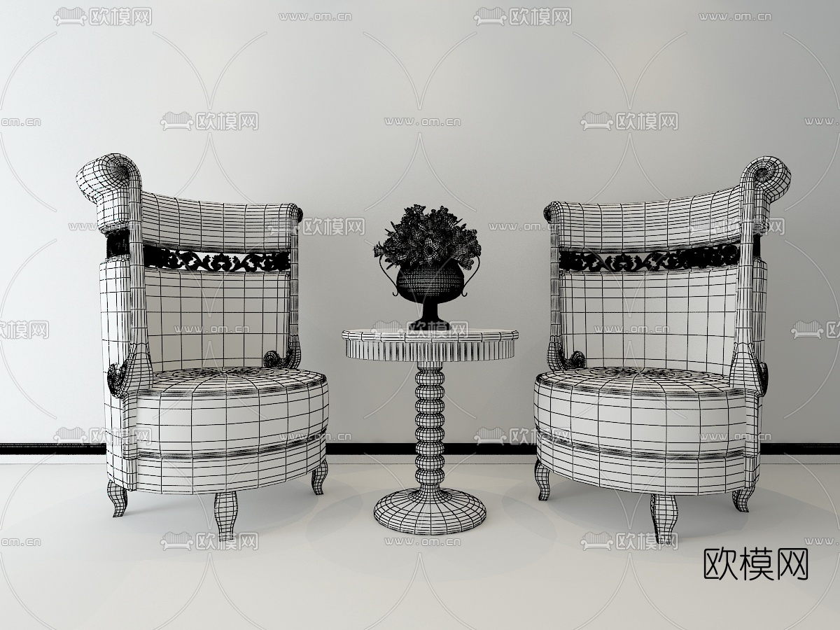 欧式休闲沙发组合3D模型