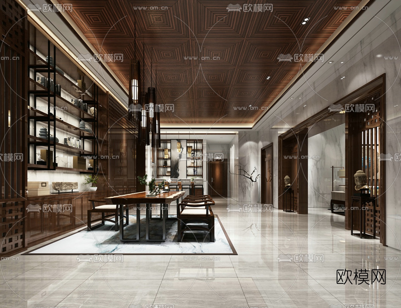 中式会所茶室装饰架组合3D模型下载