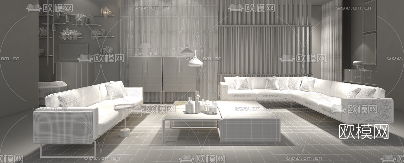 意大利Cassina品牌 现代客厅组合沙发3D模型下载（渲染图2）