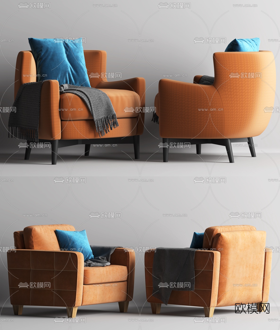 现代布艺单人沙发3d模型下载