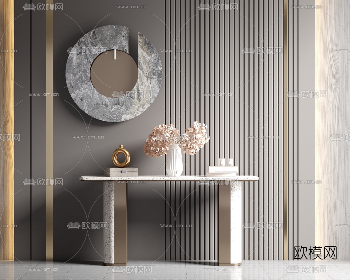 现代轻奢端景条案su模型下载（渲染图1）