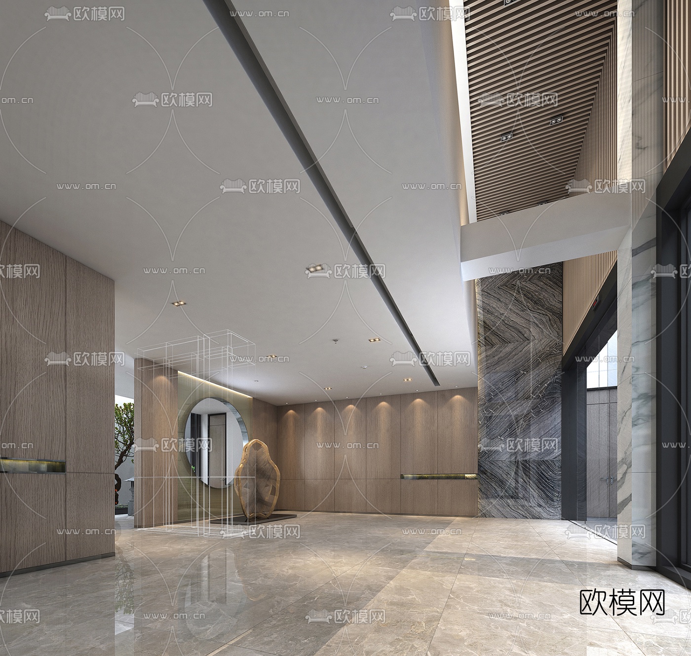现代办公前台大厅3D模型