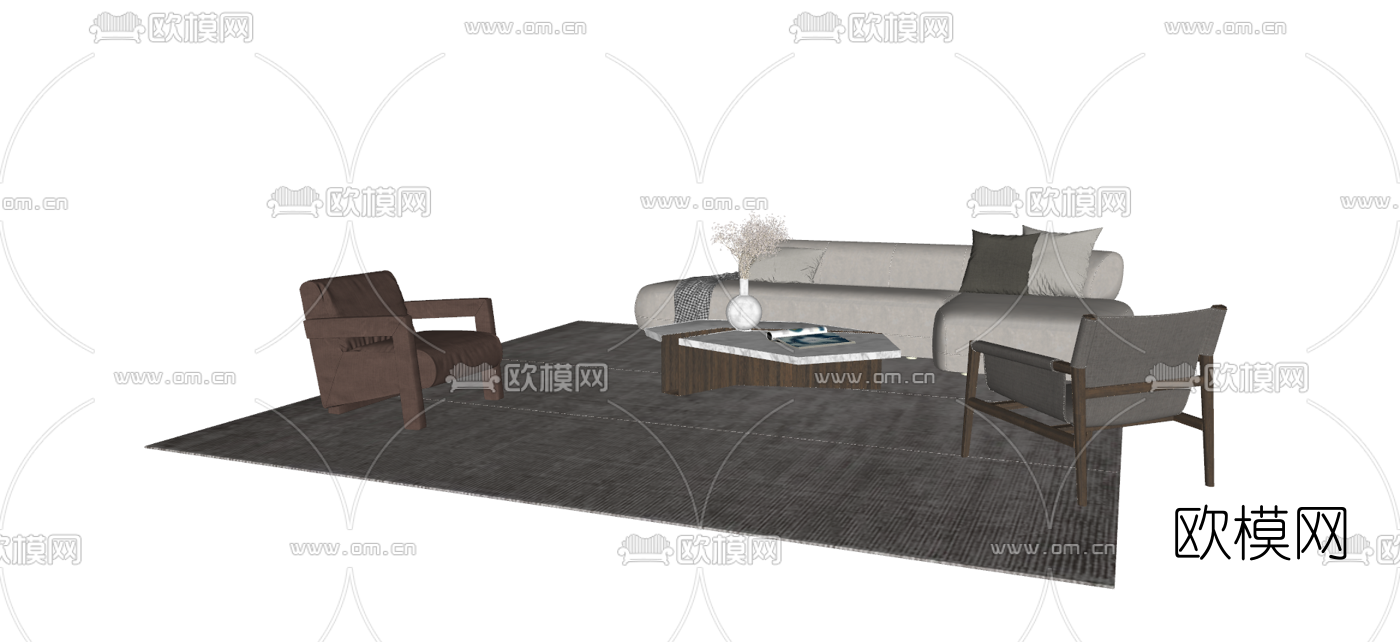 现代布艺组合沙发su模型下载（渲染图2）