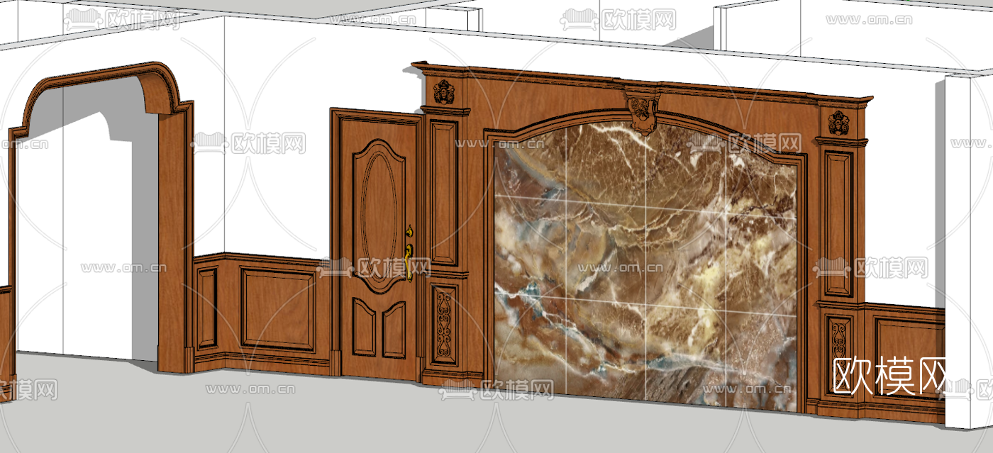 欧式实木护墙板su模型下载（渲染图2）