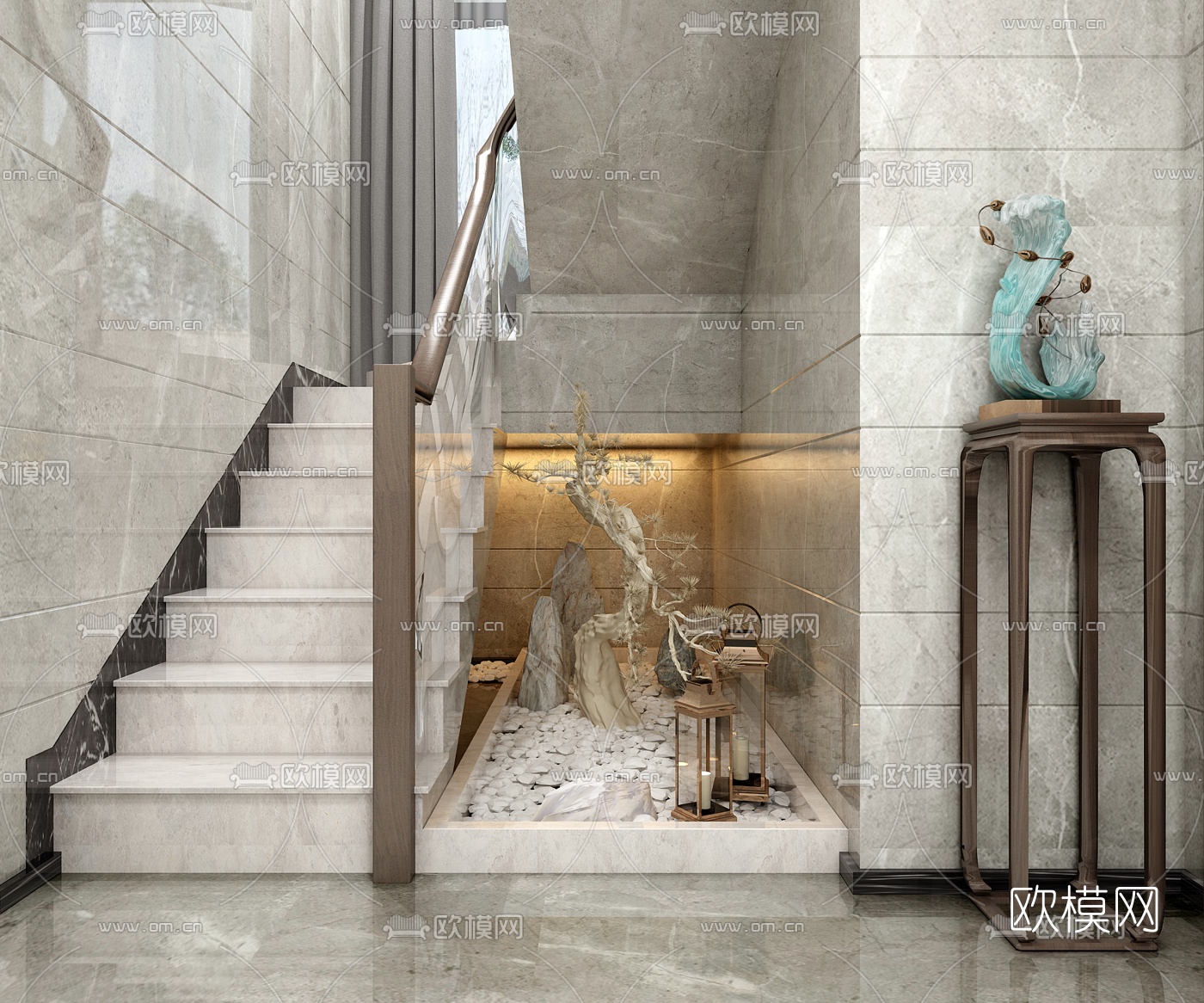 新中式楼梯3d模型下载