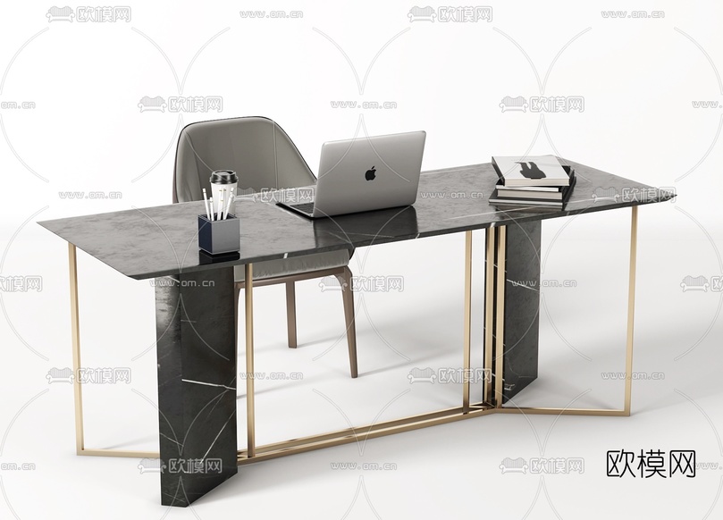 现代轻奢书桌椅3d模型下载(渲染图3)