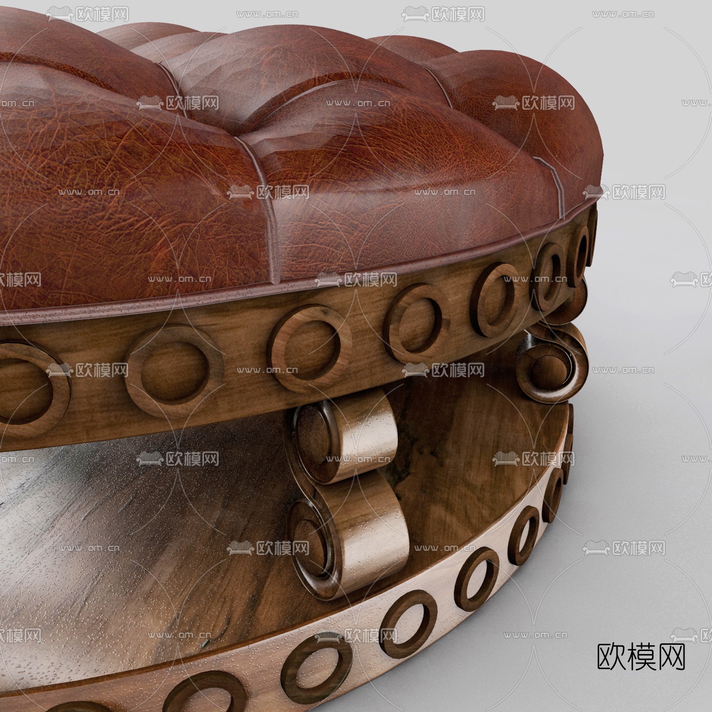 美式皮革圆凳3d模型下载（渲染图3）