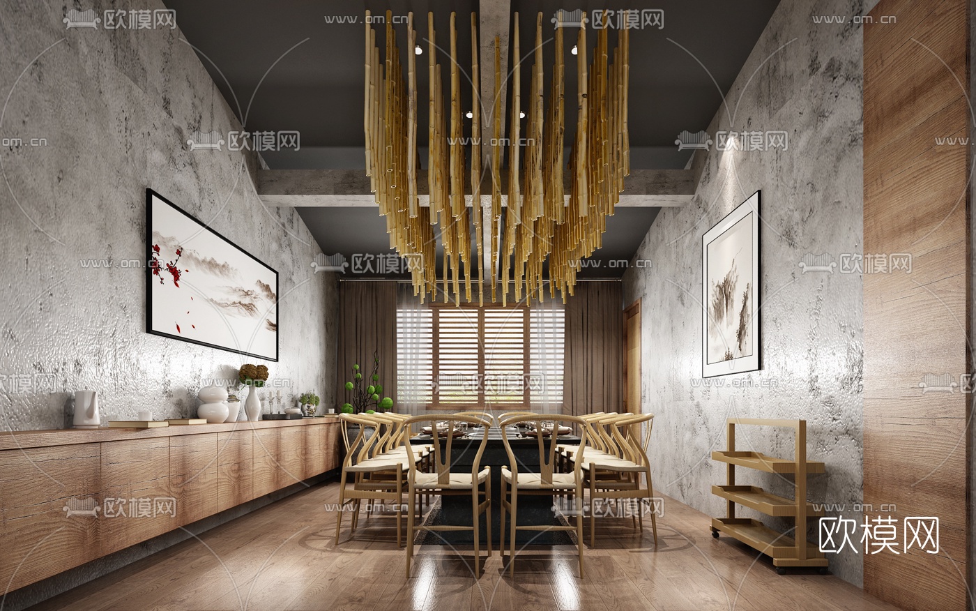 自然风火锅店包间3d模型下载