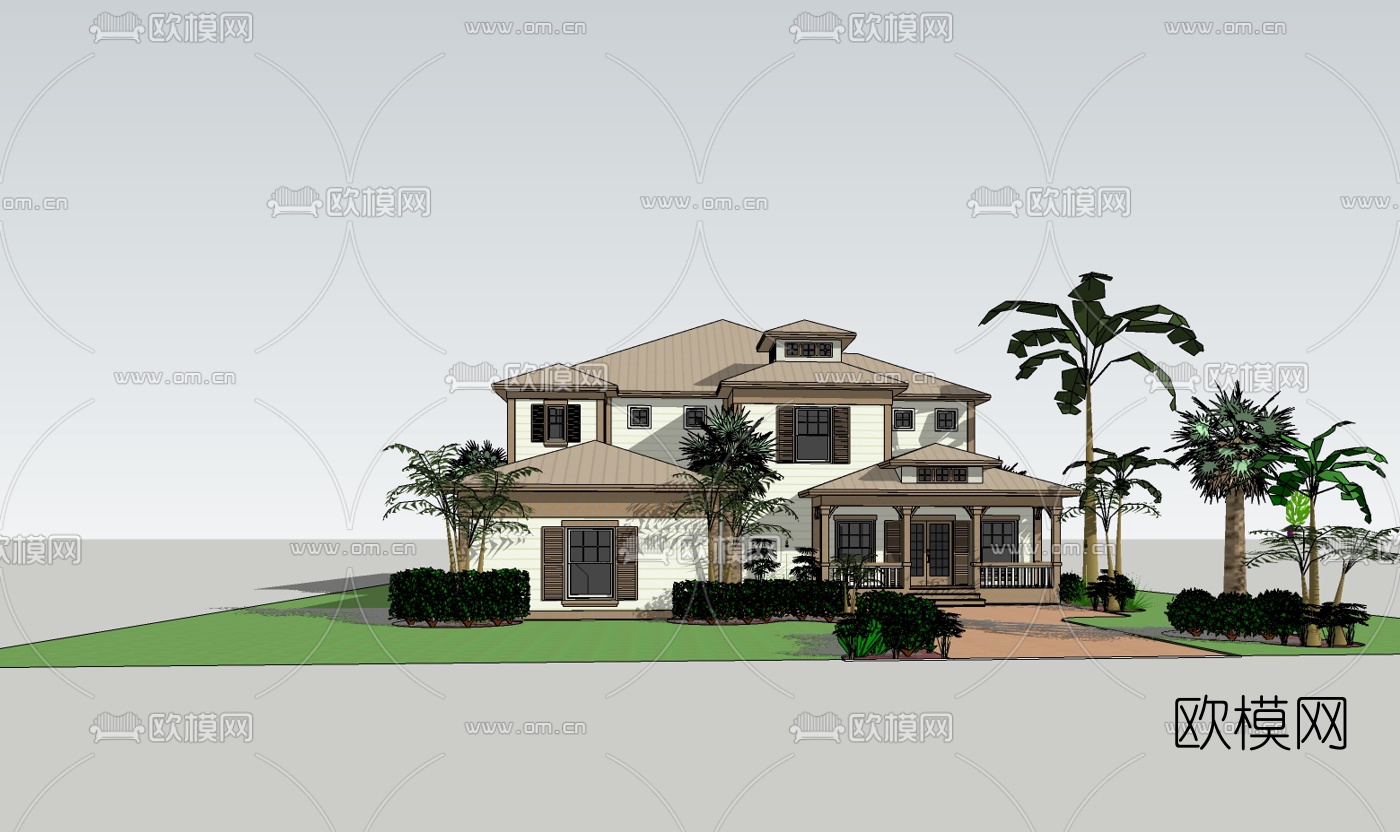 东南亚别墅免费su模型下载（渲染图2）