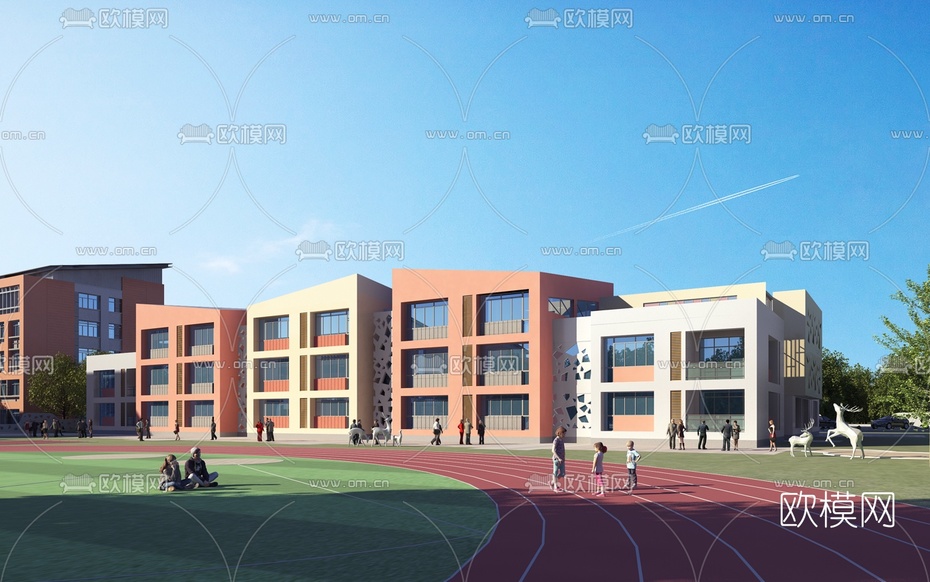 现代幼儿园建筑外观3d模型下载