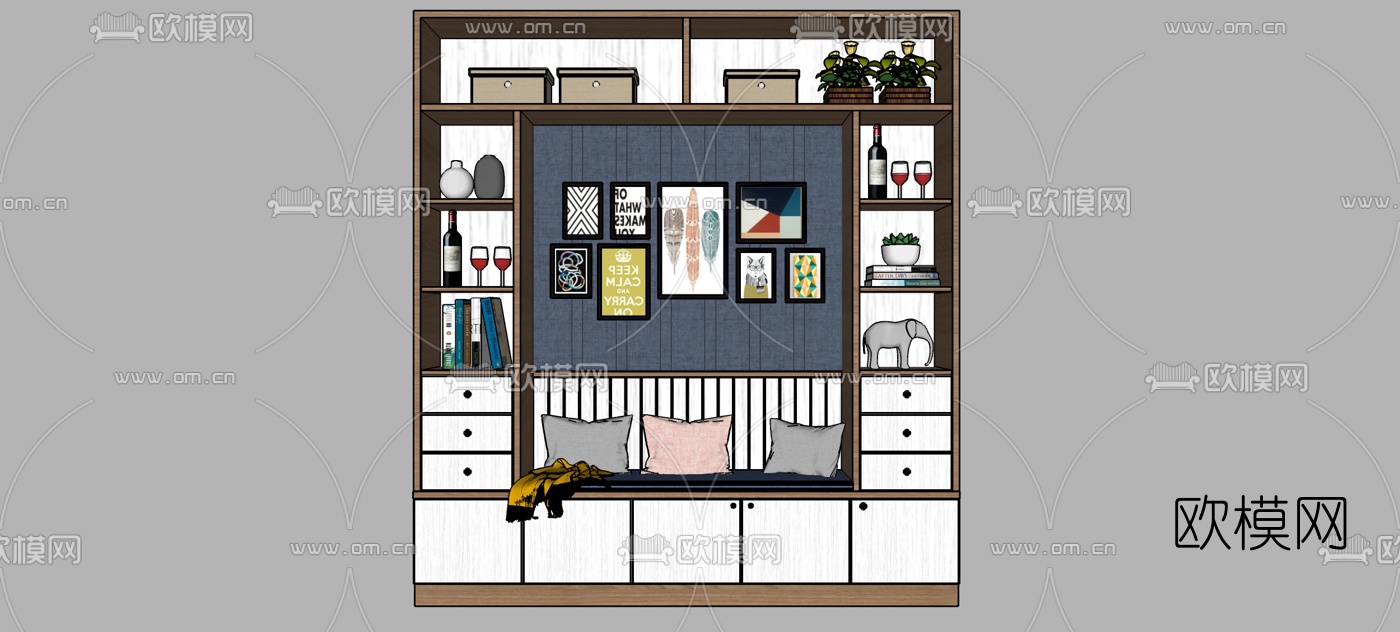 北欧卡座装饰柜su模型下载