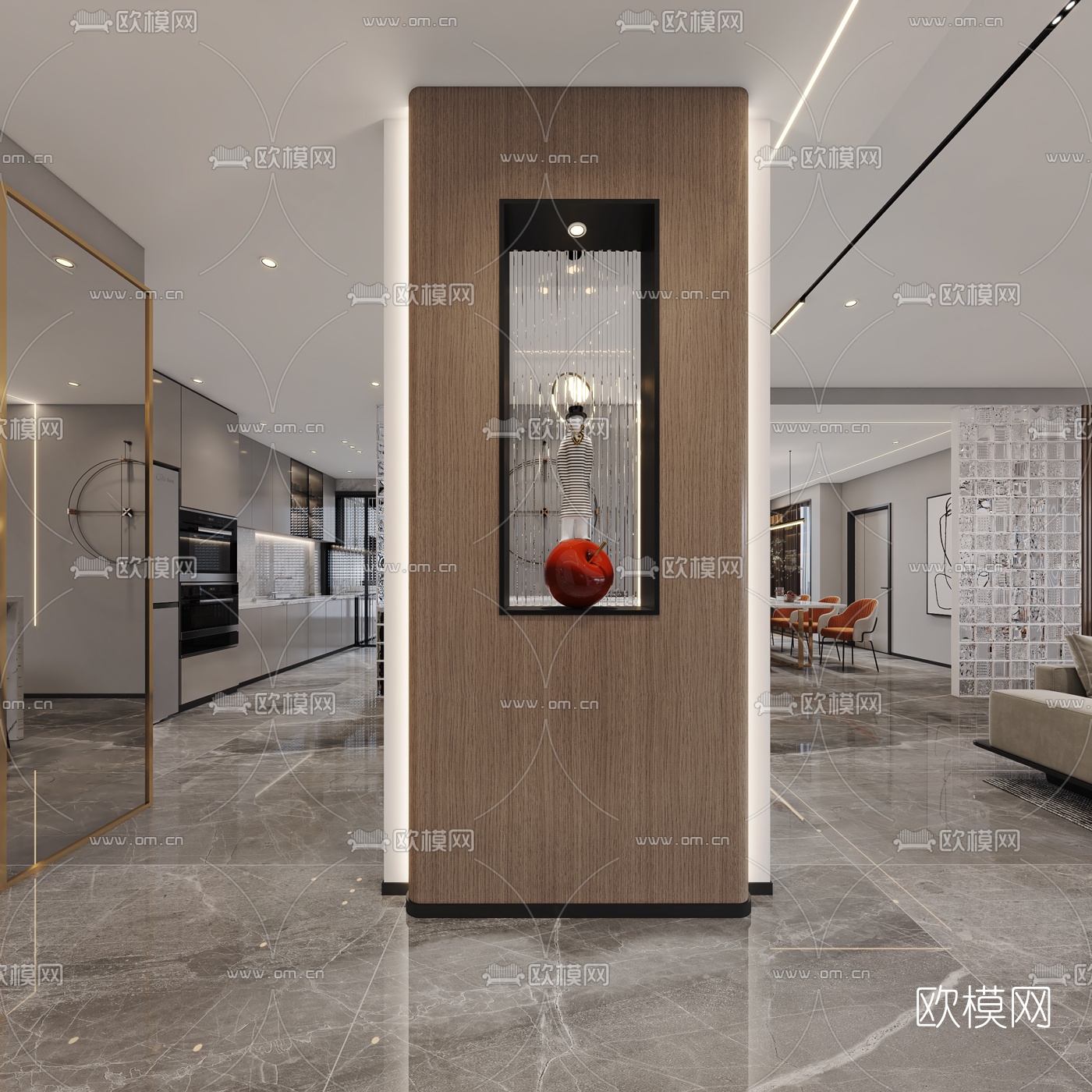 现代轻奢客厅餐厅3d模型