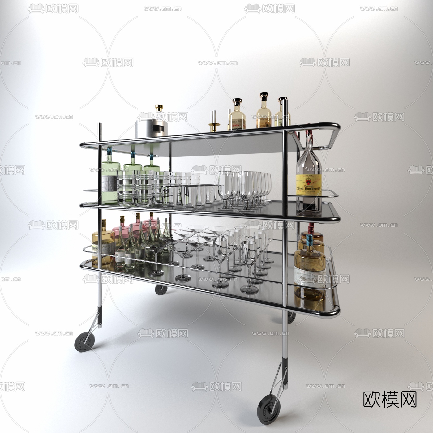 现代酒水手推餐车3d模型