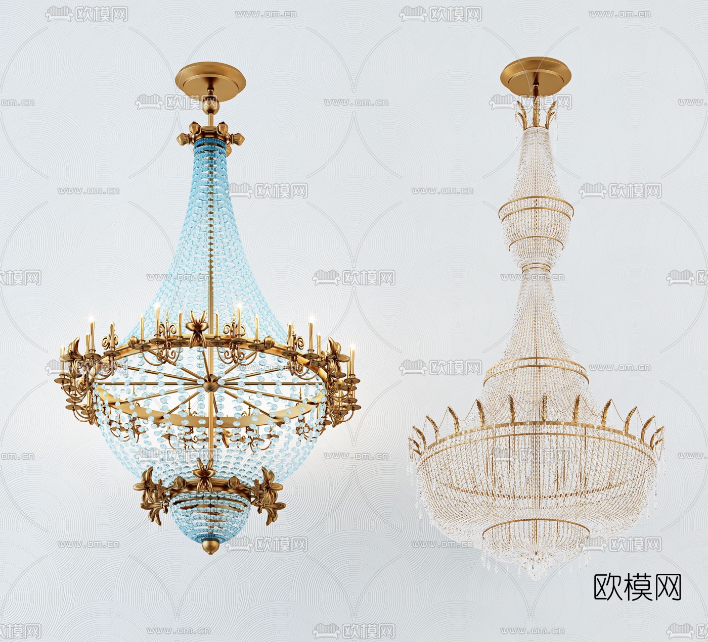 现代水晶吊灯组合3D模型下载_ID10593928_3dmax免费模型-欧模网