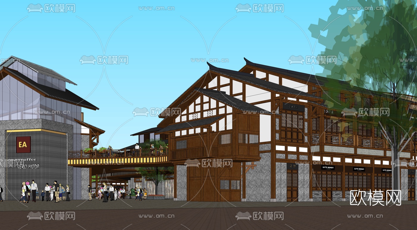 中式商业街规划su模型下载（渲染图8）