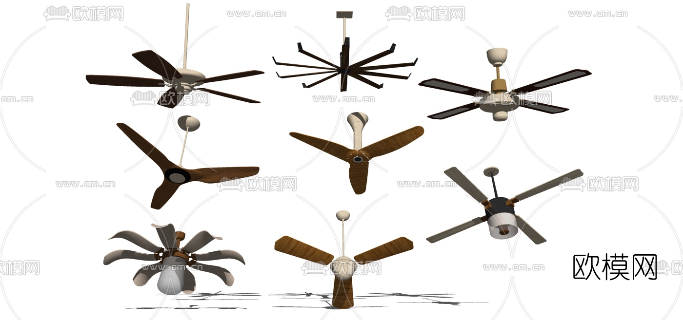 现代风扇吊扇灯组合su模型下载