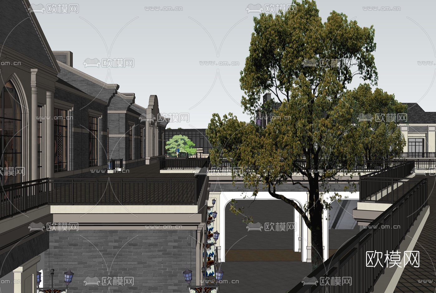 中式民国风酒吧商业街su模型下载（渲染图3）