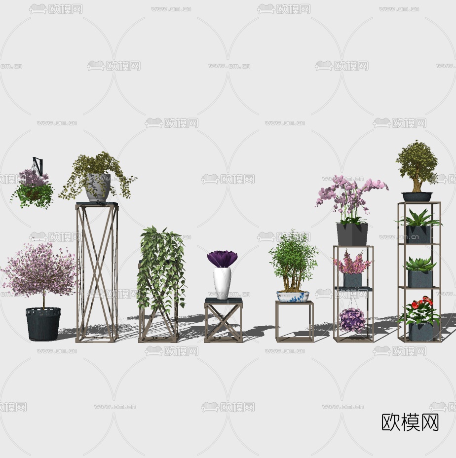 现代植物盆栽组合su模型下载（渲染图2）
