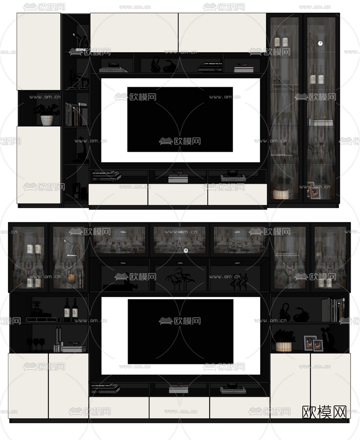 现代轻奢电视柜背景墙susu模型下载（渲染图2）