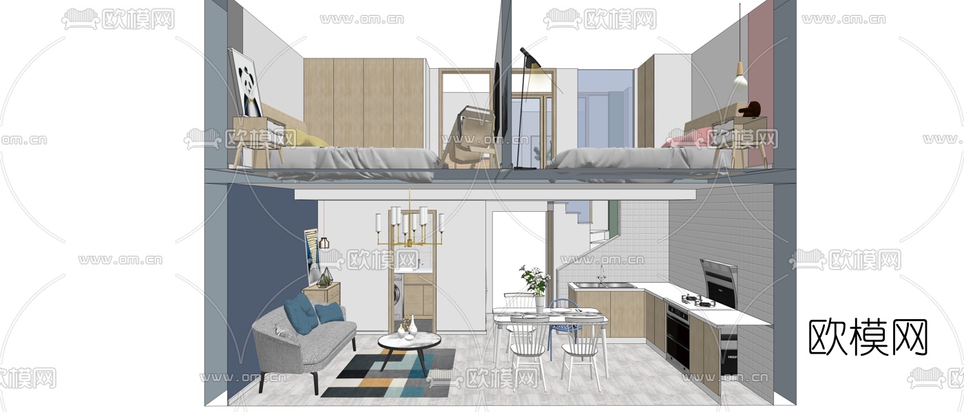 北欧客餐厅su模型下载（渲染图3）