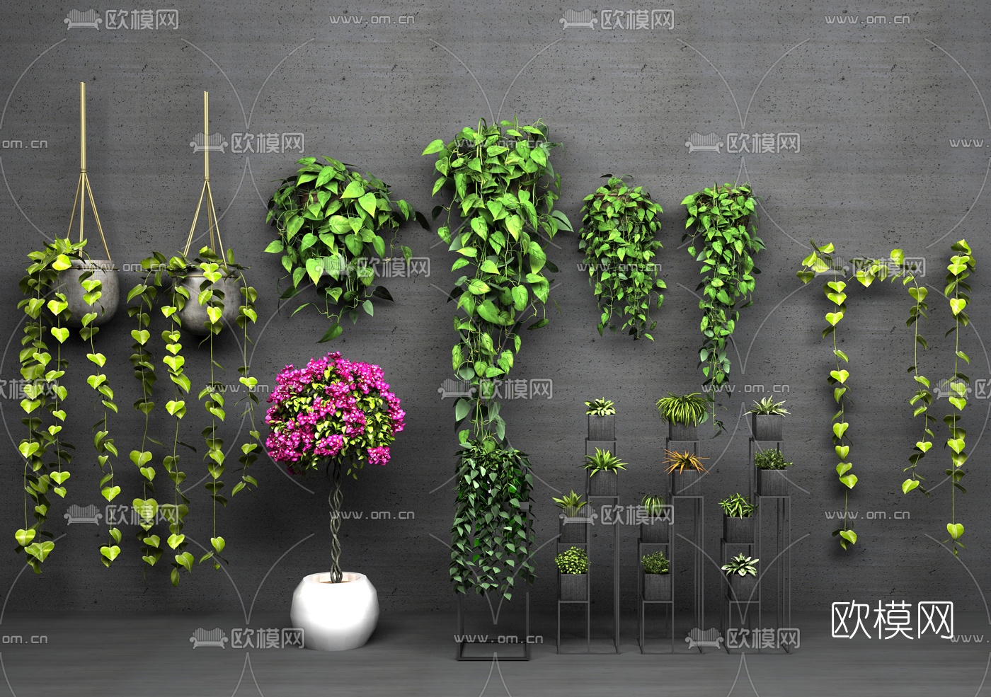 现代盆景花盆植物吊篮3d模型下载