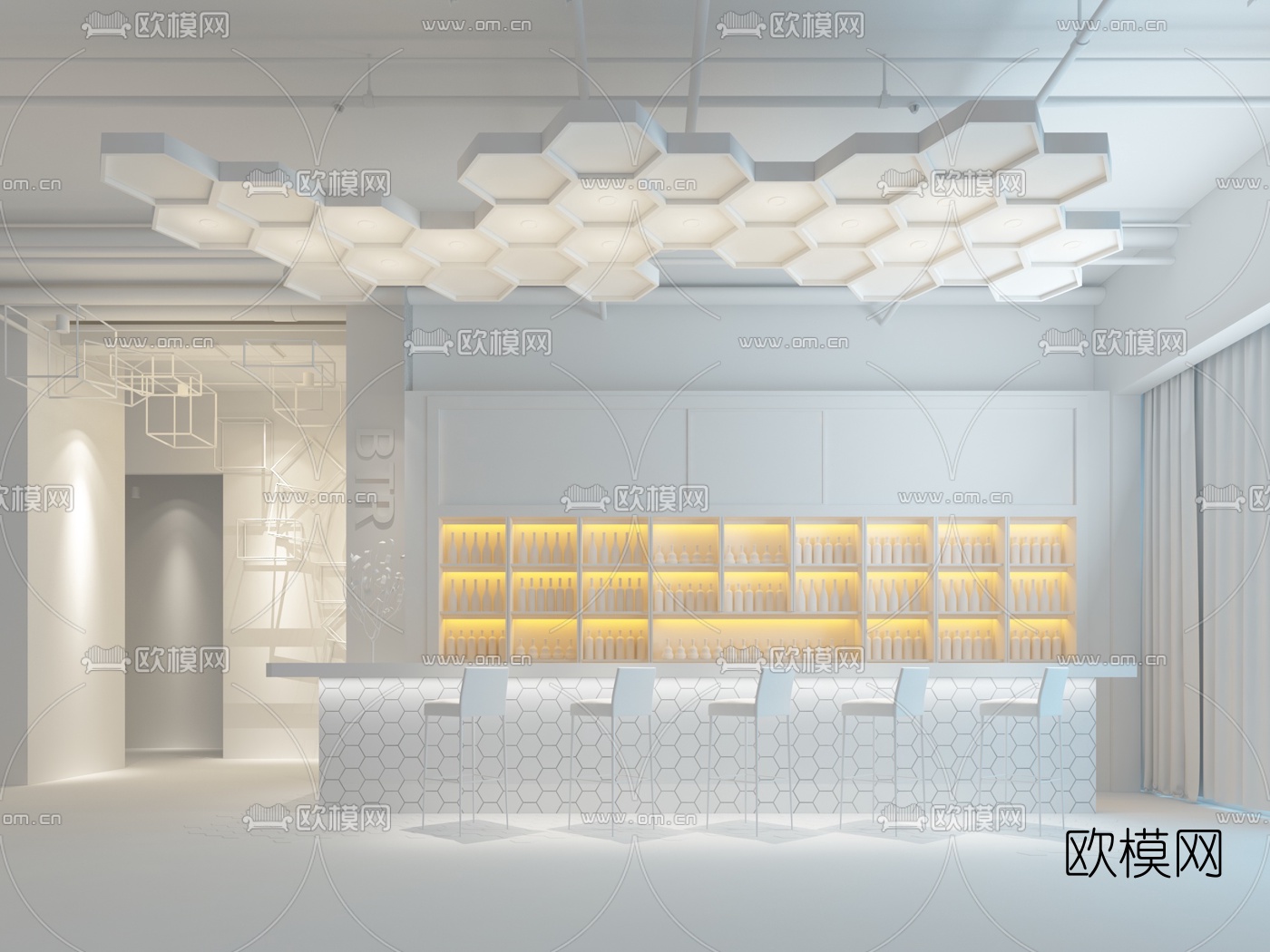 工业风吧台吧台椅3d模型下载（渲染图2）