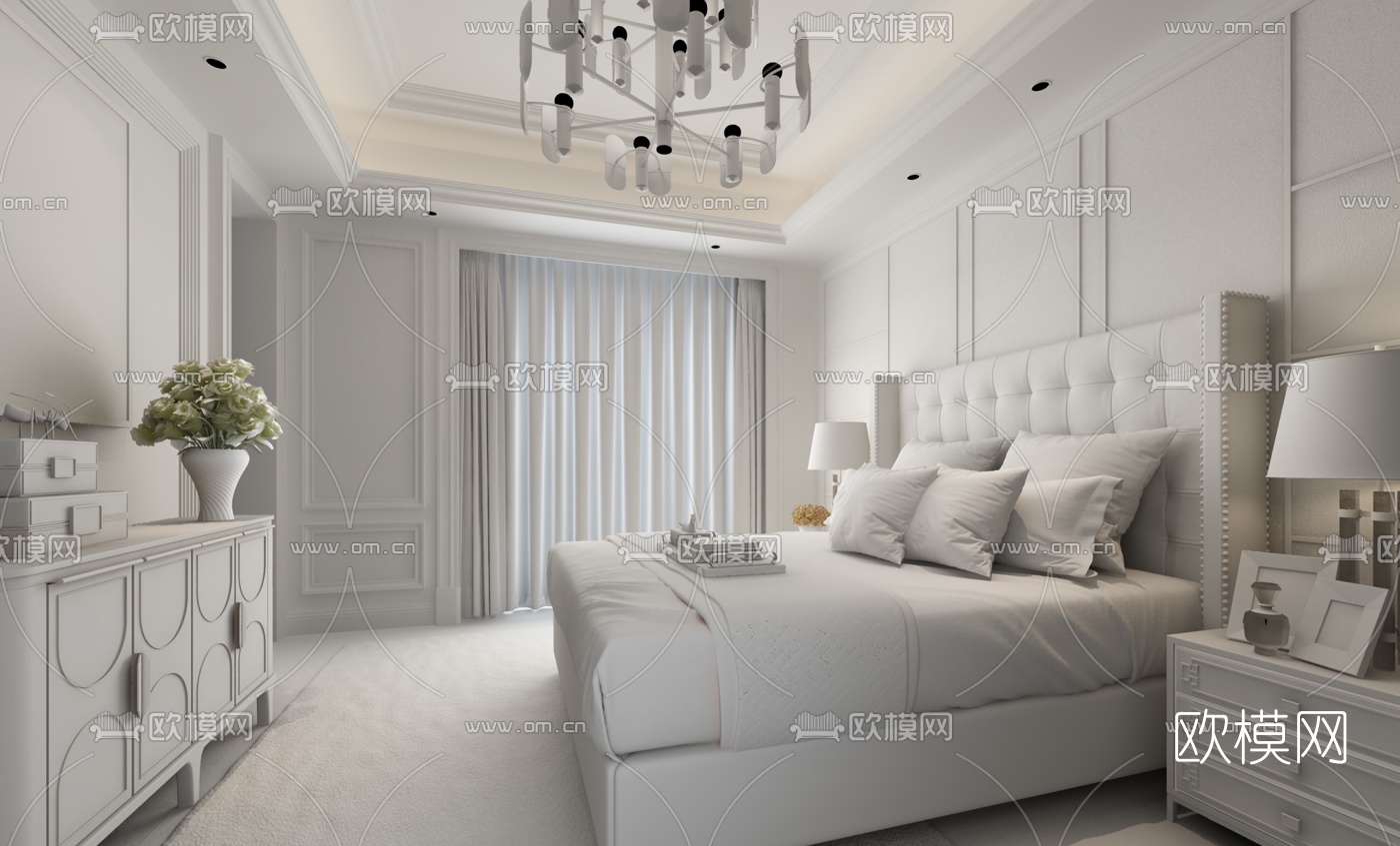 零次方设计现代卧室3d模型下载（渲染图2）