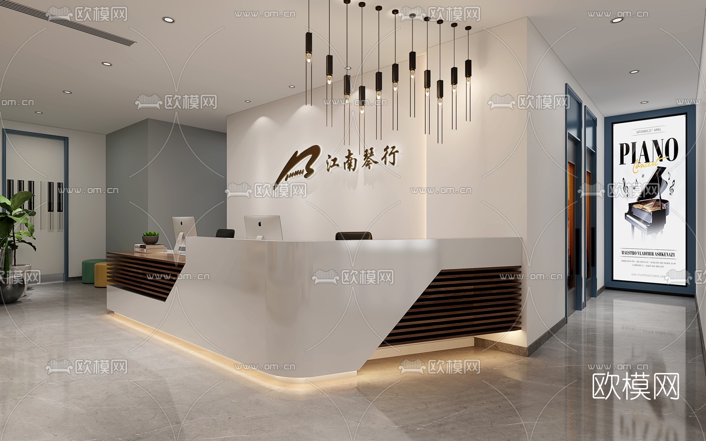 现代琴行专卖店3d模型