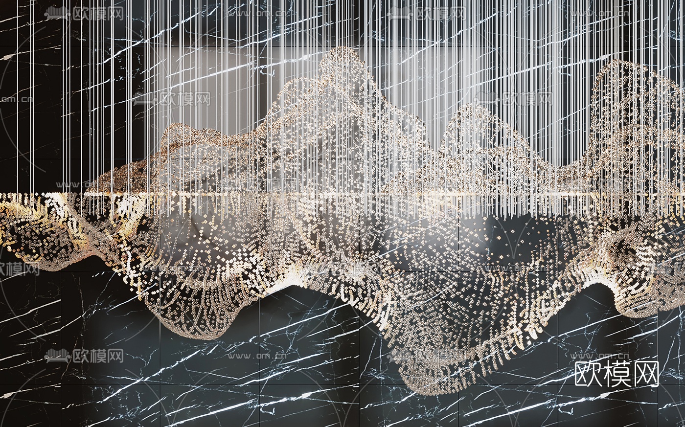 新中式轻奢水晶装饰吊灯3d模型下载（渲染图2）