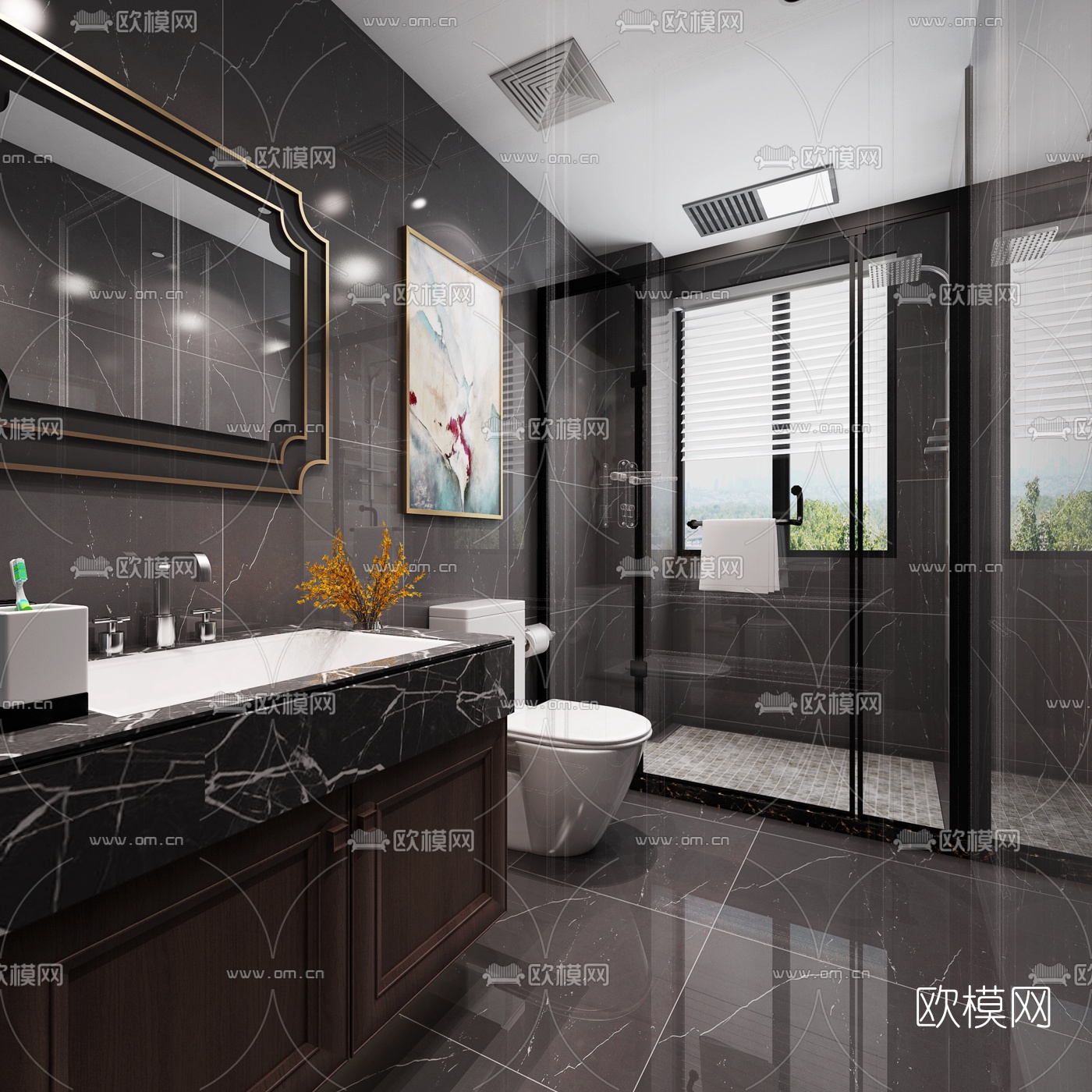 现代卫生间浴室3D模型-免费3dmax模型库-欧模网