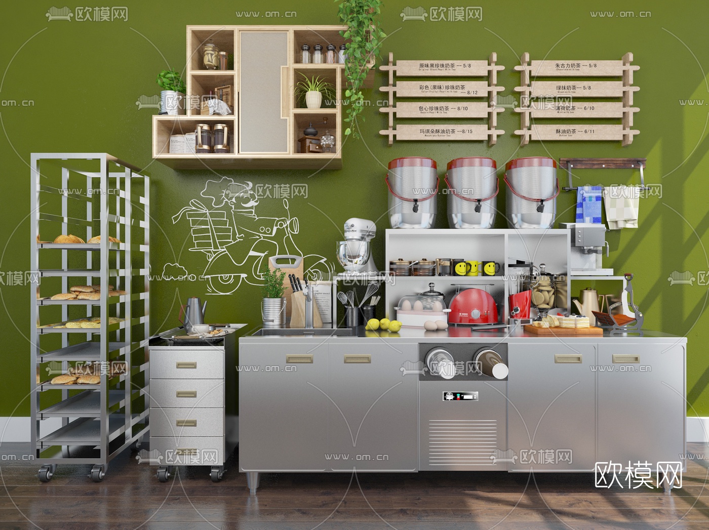 现代奶茶店手工操作台3d模型