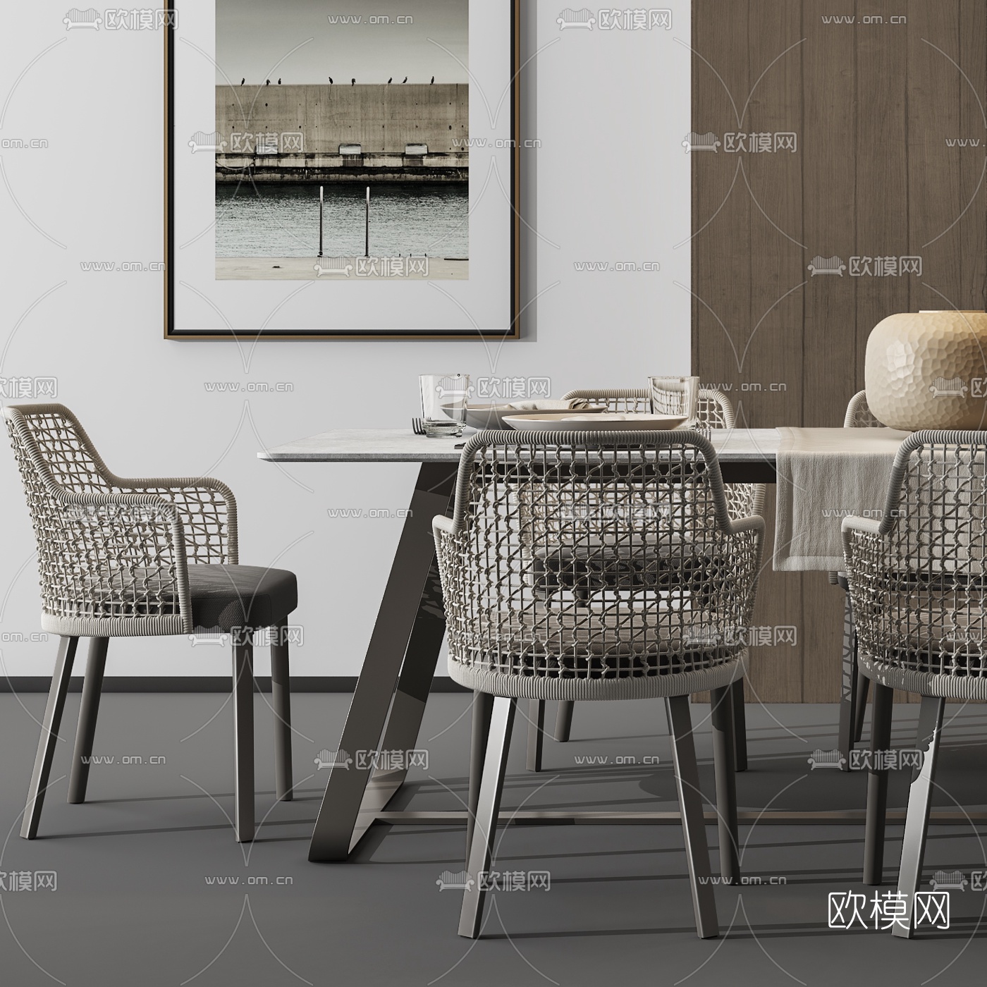 现代方形餐桌椅3d模型