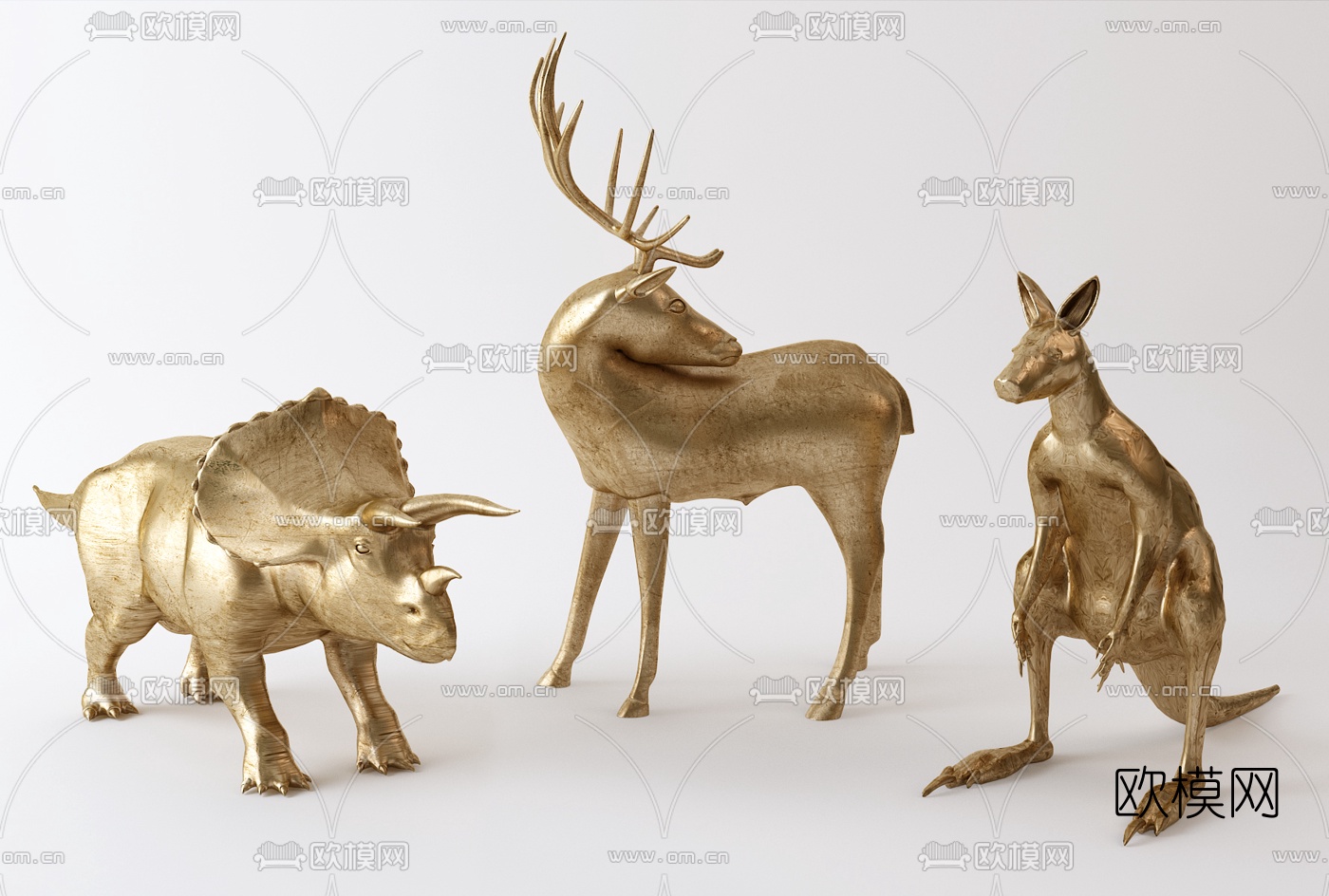 现代恐龙袋鼠鹿动物雕塑3d模型