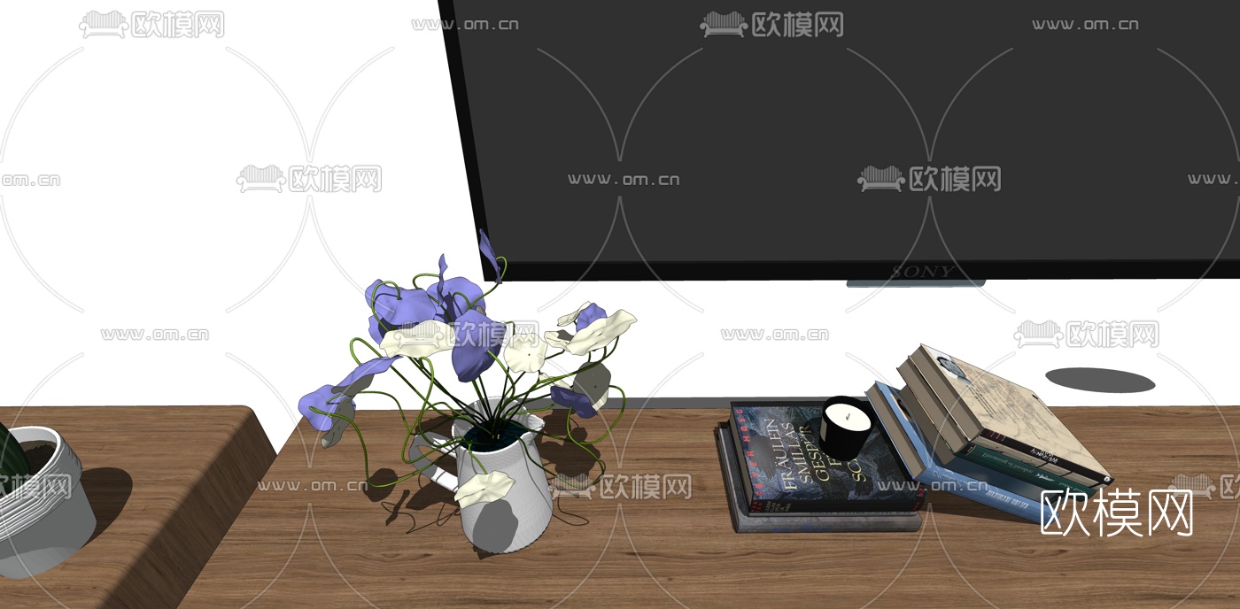 北欧实木电视柜组合su模型
