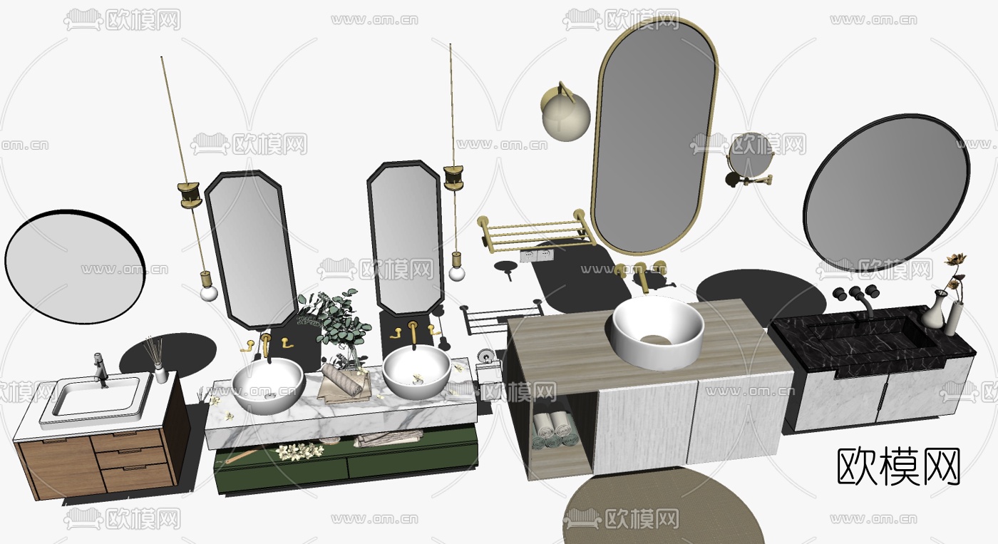 现代轻奢浴室柜组合su模型下载（渲染图1）