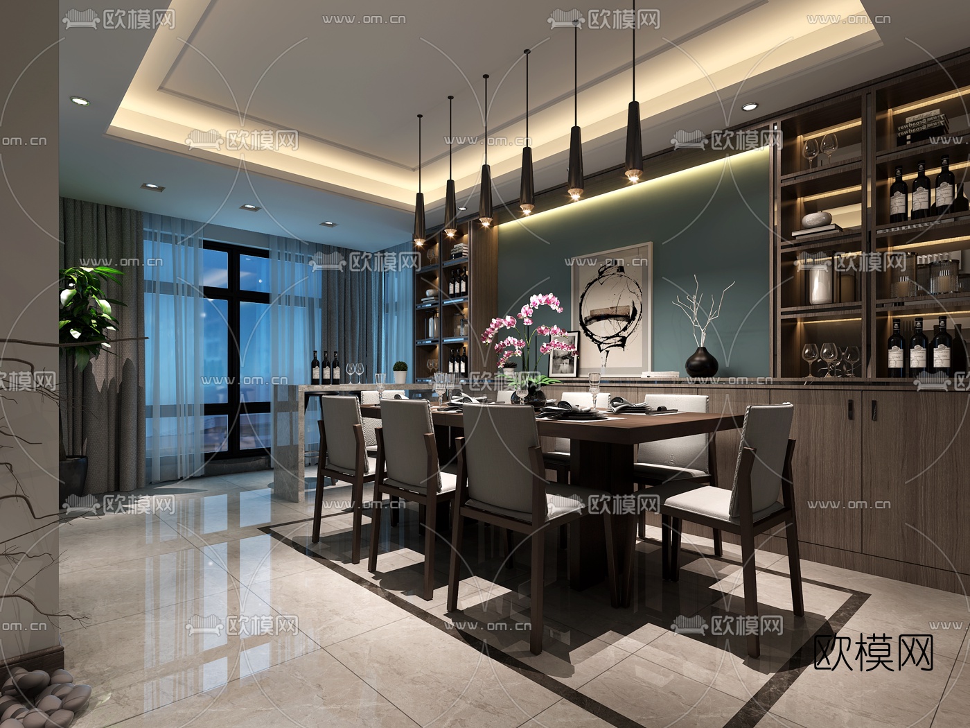 后现代客厅餐厅3D模型