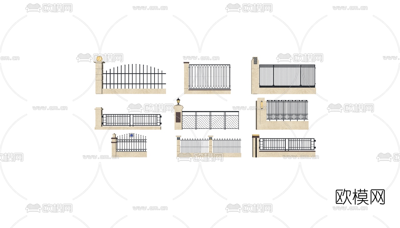 欧式围墙栏杆组合su模型下载（渲染图2）