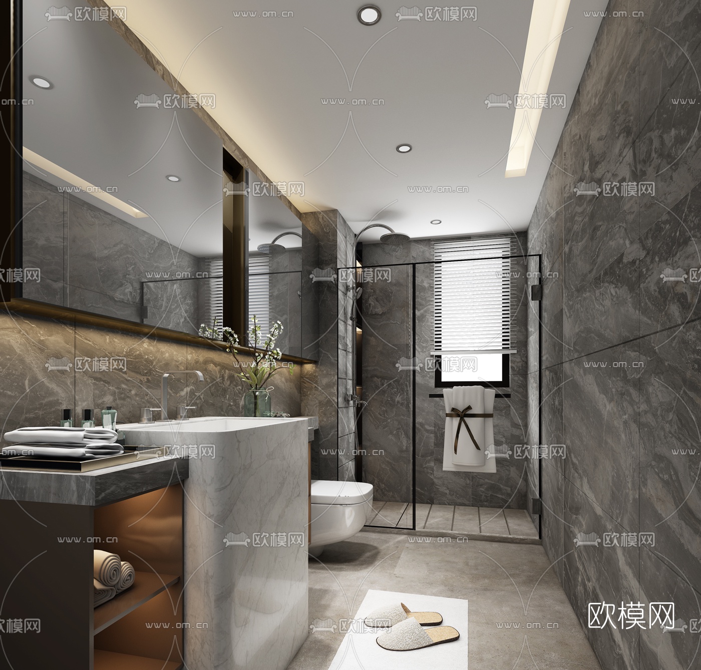 现代浴室卫生间3d模型-免费3dmax模型库-欧模网