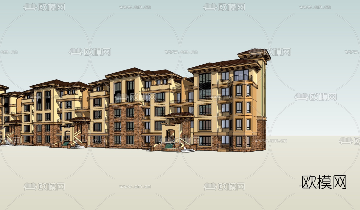 欧式连排别墅su模型下载（渲染图3）