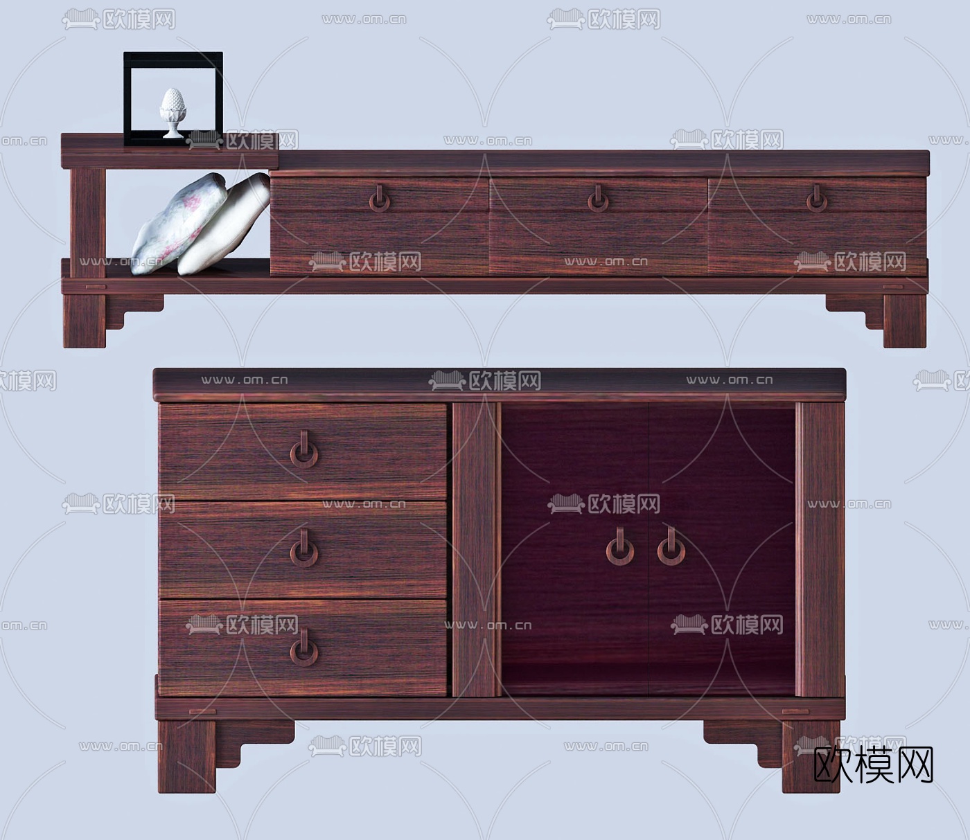 中式实木电视柜储物柜3d模型