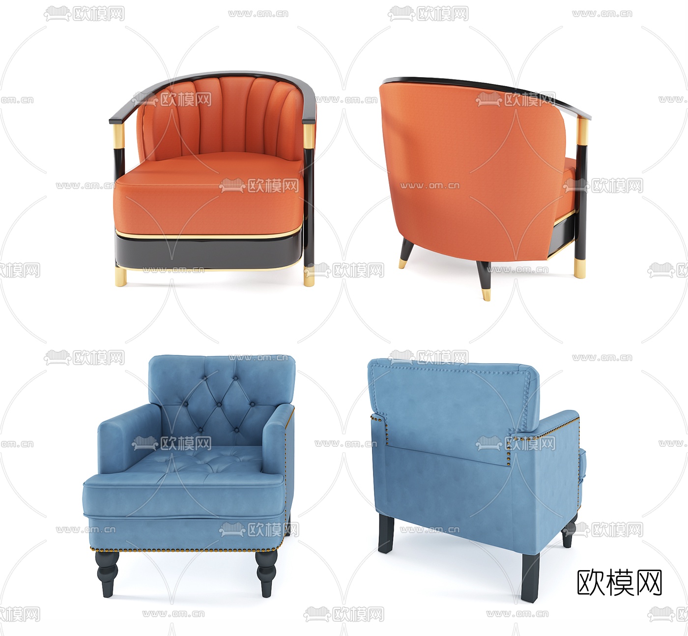 简欧皮革单人沙发3d模型下载