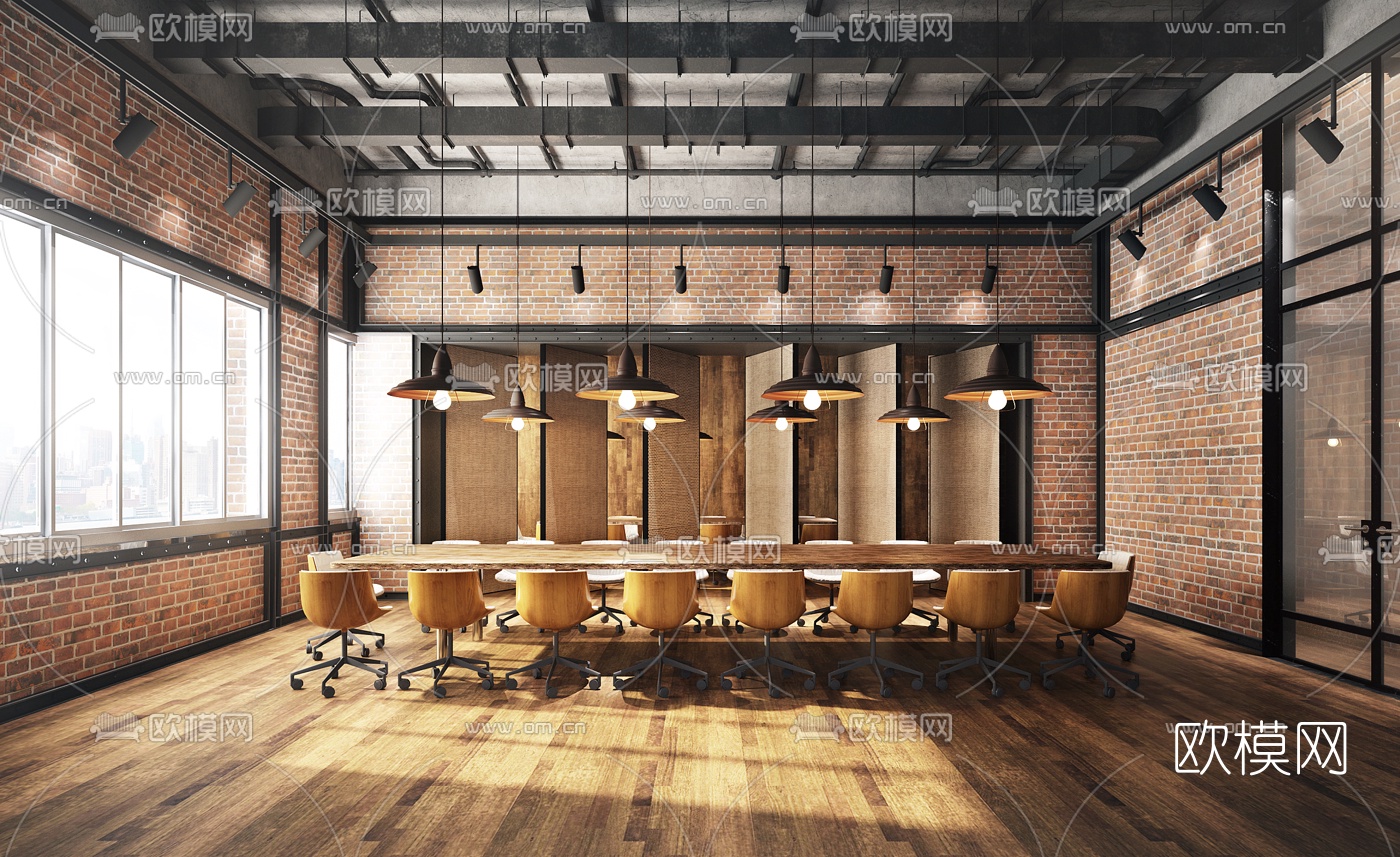 工业风办公室会议室3d模型下载