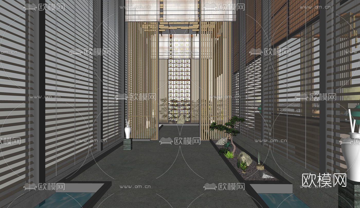 中式禅意会所大堂su模型下载（渲染图5）