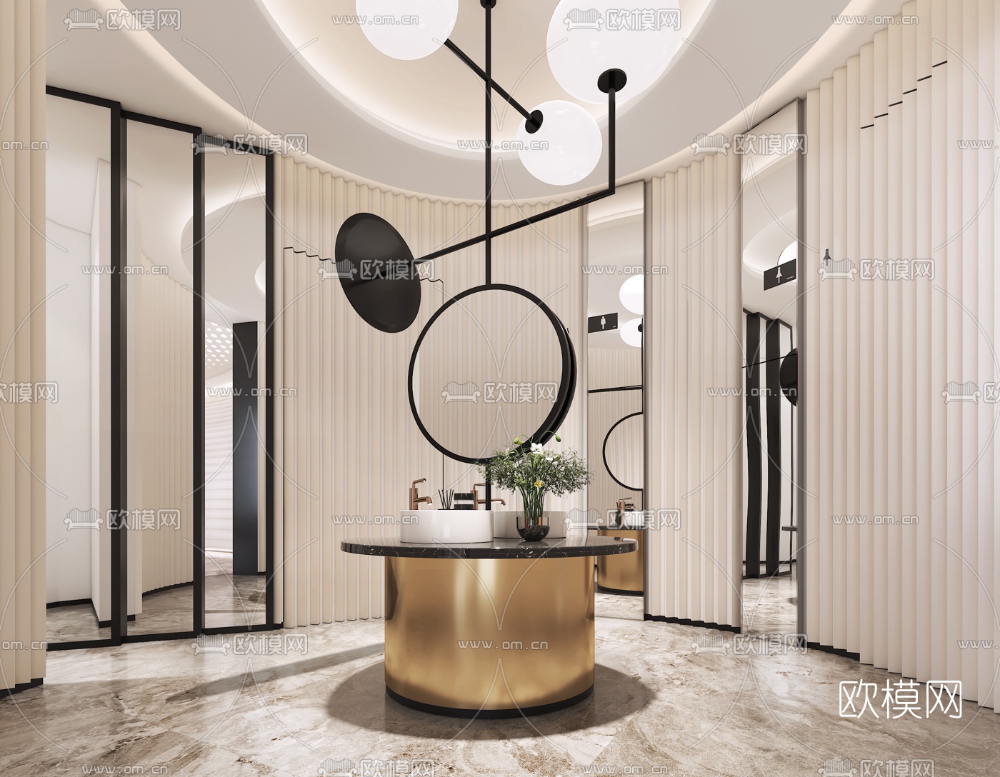 郑树芬设计 现代金属大理石圆形洗手台卫生间3d模型下载