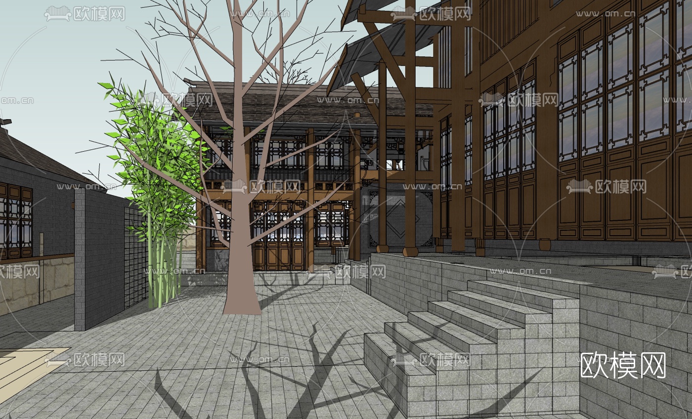 中式庭院免费su模型下载（渲染图3）