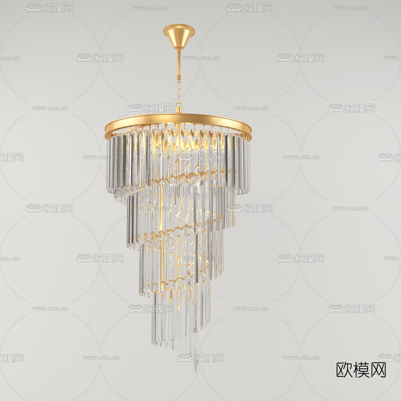 现代金属水晶吊灯3d模型下载（渲染图3）